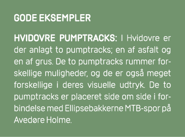 GODE EKSEMPLER Hvidovre Pumptracks: I Hvidovre er der anlagt to pumptracks; en af asfalt og en af grus. De to pumptra...